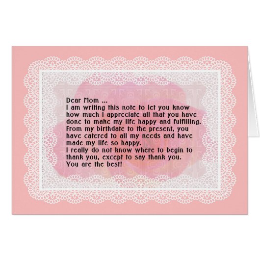 Note et carte de la fête des mères pour maman (Devant horizontal)