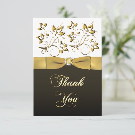 Note florale noire, blanche, et d'or de Merci (Debout devant)