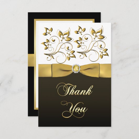 Note florale noire, blanche, et d'or de Merci (Devant / Derrière)