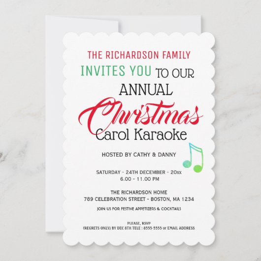 Note musicale Noël Carol Karaoke Invitation (Devant)