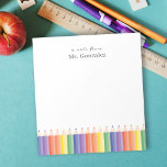 Note personnalisée du Bloc-notes de l'enseignant R<br><div class="desc">Si vous cherchez un cadeau utile pour l'enseignant, cette Note personnalisée de Rainbow Teacher Notepad est un joli ajout à sa papeterie pour l'enseignant. Les crayons en arc-en-ciel colorés apportent une touche parfaite à sa décoration de bureau. Vous pouvez personnaliser ce bloc-notes arc-en-ciel pour la semaine d'appréciation de l'enseignant ou...</div>