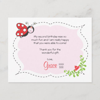 Note plate de Merci d'anniversaire de coccinelle