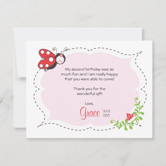 Note plate de Merci d'anniversaire de coccinelle (Devant)