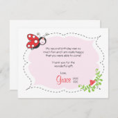 Note plate de Merci d'anniversaire de coccinelle (Devant / Derrière)