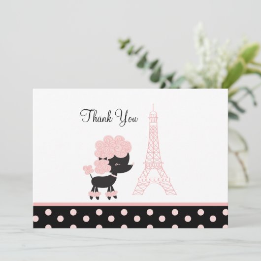 Note plate de Merci de carte de caniche rose de (Debout devant)