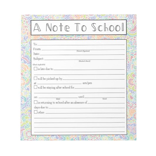 Note sur le Bloc-notes de l'enseignant, excuse d'a (Devant)