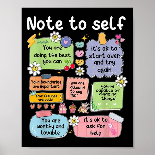Note To Self, Motivational, Mental Health, Sitive Poster (Voorkant)