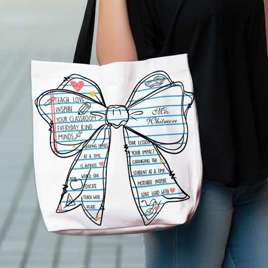 Notebook Bow Teacher Back to School Personalized Crossbody Tas