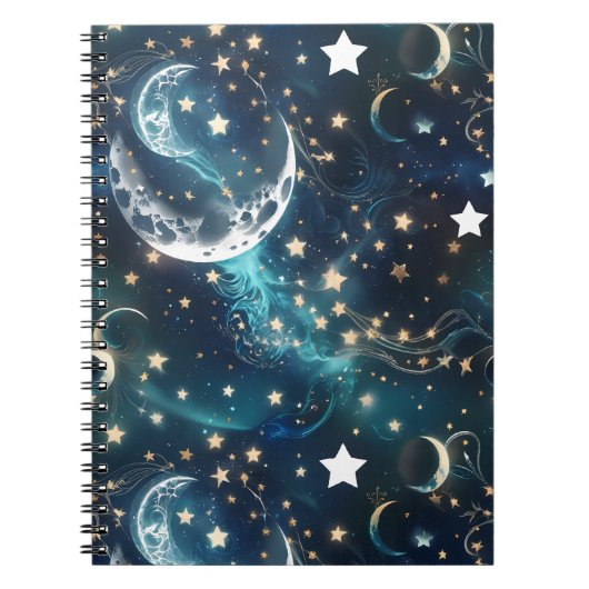 Notebook – Luxury Icy Blue Celestial Moon Phases Notitieboek (Voorkant)