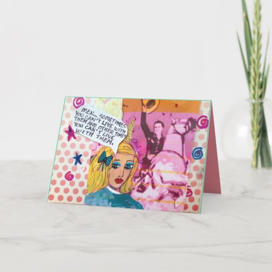 NOTECARD-MAN-SOMS SCHUINT U LEVEND MET HEN AF KAART (Voorkant)