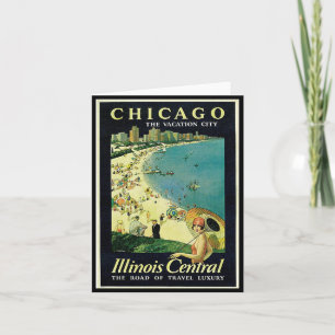 Notecard-vintage Reis kunst-2 van Chicago Kaart