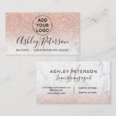 Noteerbaar logo monogram marmer roos goudglitter visitekaartje (Voorkant / Achterkant)