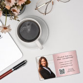 Noteerbare blush roze foto QR code Visitekaartje