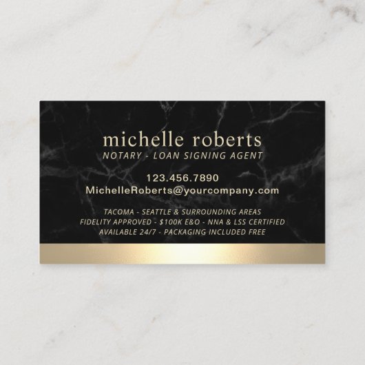 Noteerbare gouden rand zwarte marmer visitekaartje (Achterkant)