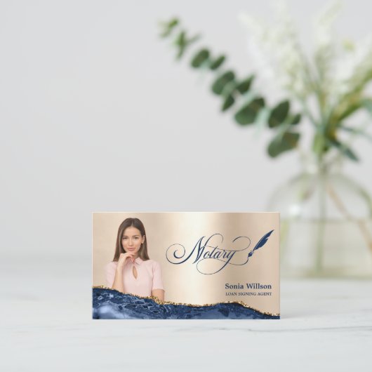Noteerbare leningnemer Modern Navy Blue Agate Visitekaartje (Staand voorkant)