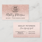Noteerbare logo blush roos goud glitter visitekaartje (Voorkant / Achterkant)