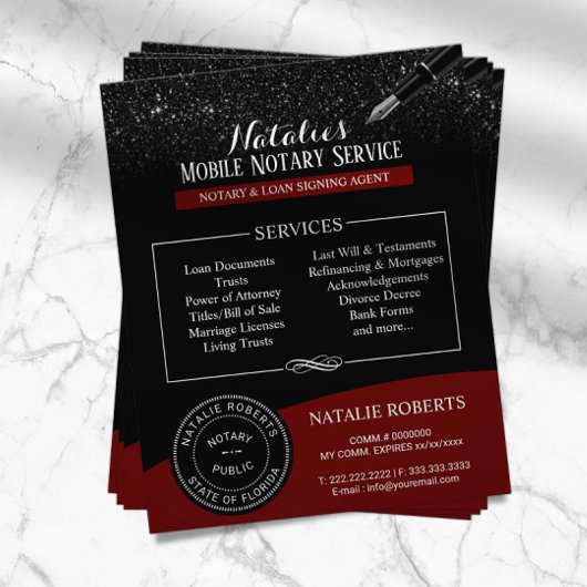 Noteerbare openbare zegels Modern Red & Black Glit Flyer