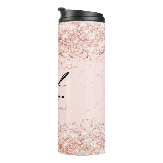 Noteerbare roos goudbrij thermosbeker (Geroteerd rechts)