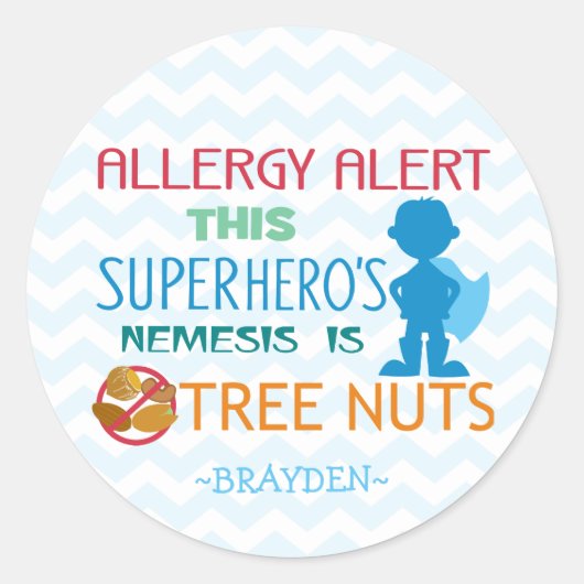 Noten Allergie Alert Superhero Boy Stickers (Voorkant)