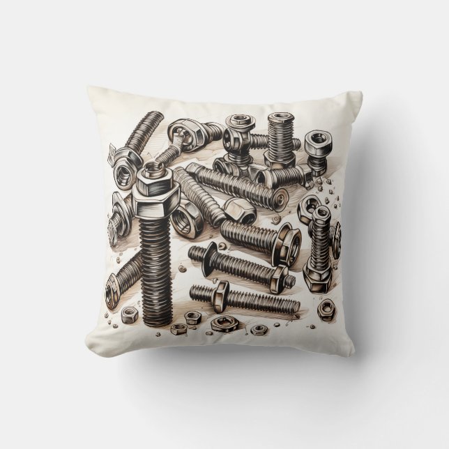 Noten en bouten 2-zijdig Sierkussen (Voorkant)