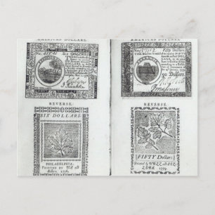 Noten van de continentale valuta briefkaart