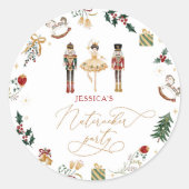 Notenkraker ballerina rood goud kids verjaardagsfe ronde sticker (Voorkant)