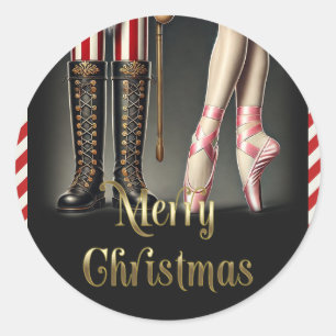 Notenkraker & Ballerina Zwart Goud Prettig Kerstfe Ronde Sticker