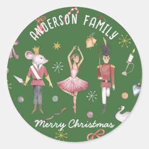 Notenkraker Ballet Ballerina familie Kerstcadeau Ronde Sticker