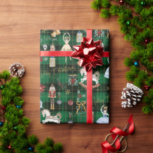 Notenkraker Ballet Prettig Kerstmis Groen Plaid Cadeaupapier