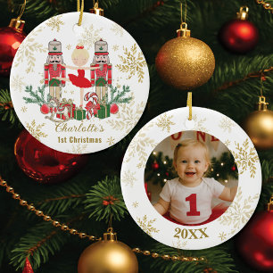 Notenkraker Ballet Rood 1e Kerstmis Baby Foto Keramisch Ornament