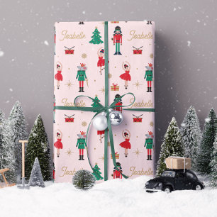 Notenkraker Ballet Roze Aangepaste Naam Kerstmis Cadeaupapier