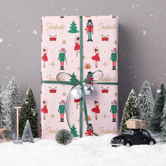 Notenkraker Ballet Roze Aangepaste Naam Kerstmis Cadeaupapier