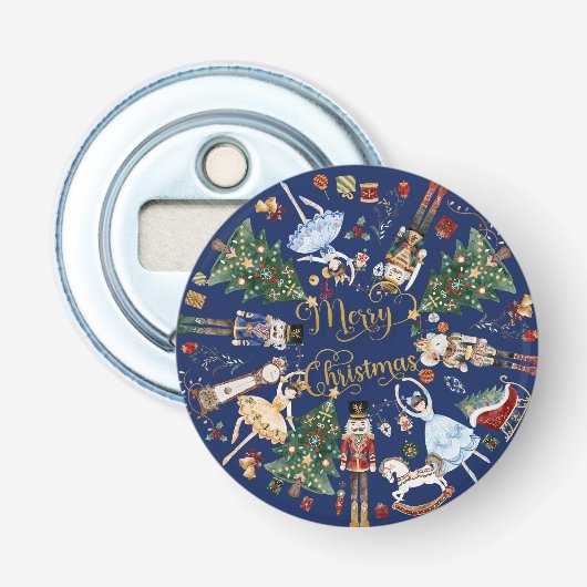 Notenkraker Ballet  Vrolijk Kerstfeest Button Flesopener (Voorkant)