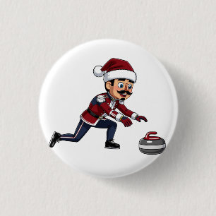 Notenkraker Curling Speler Vakantie Wintersporten Ronde Button 3,2 Cm