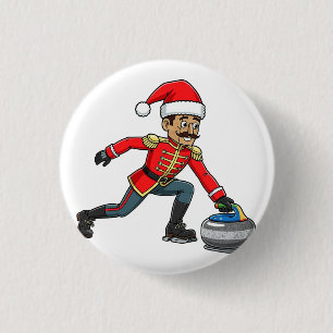 Notenkraker Curling Speler Vakantie Wintersporten Ronde Button 3,2 Cm