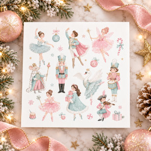 Notenkraker Kerst Pastel Ballet Roze Papier Servet