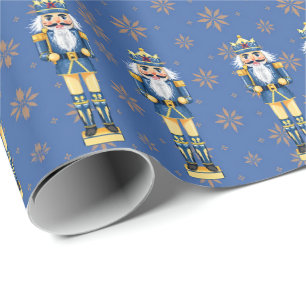 Notenkraker Mannen Blauw en Goud Traditioneel Cadeaupapier