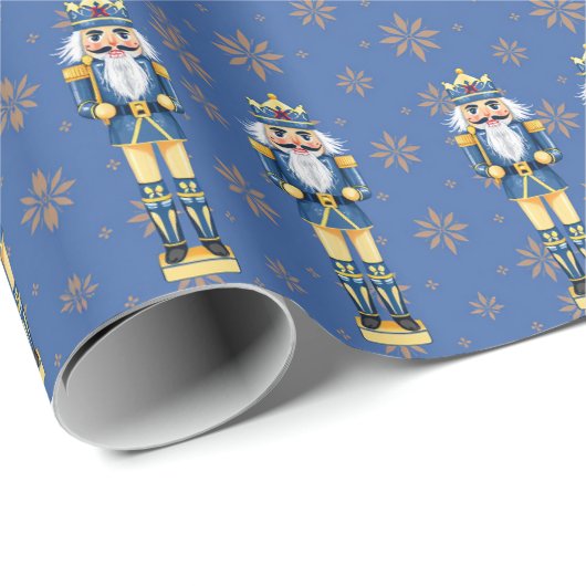 Notenkraker Mannen Blauw en Goud Traditioneel Cadeaupapier (Rol Hoek)