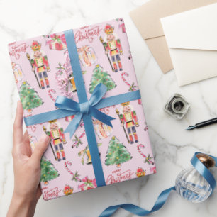 Notenkraker pastel roze schets Kerst Cadeaupapier