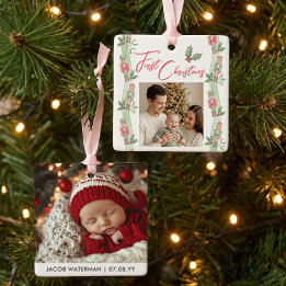 Notenkraker Rood Groen Baby Eerste Kerst Foto Keramisch Ornament