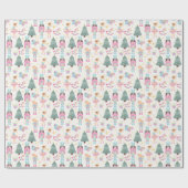 Notenkraker Roze Blauwe Kerstballerina Cadeaupapier (Vlak)