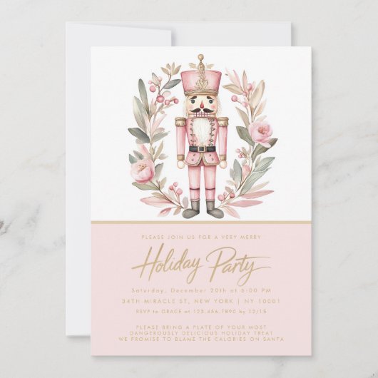 Notenkraker Roze Krans Kerstfeest Kaart (Voorkant)