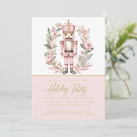 Notenkraker Roze Krans Kerstfeest Kaart (Staand voorkant)