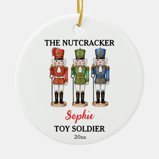 Notenkraker speelgoed soldaat aangepaste naam & fo keramisch ornament (Voorkant)