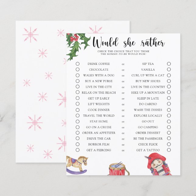 Notenkraker - wil ze liever Baby shower spel (Voorkant / Achterkant)