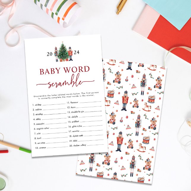 Notenkraker Word Scramble spel (Baby Word Scramble Holiday Nutcracker Baby Shower Game)