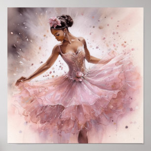 Notenkraker Zwart Ballerina in Roze Bloemen Tutu Poster