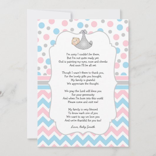 Notes bleues roses w/poem de Merci de baby shower (Devant)