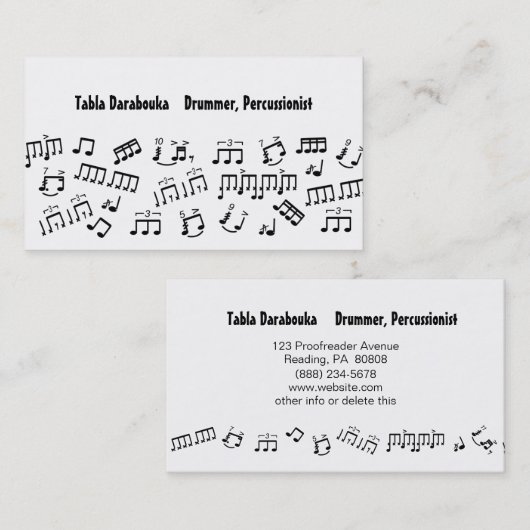 Notes de batteur de percussion de cartes de visite (Devant / Derrière)