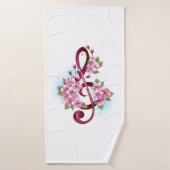 Notes de clef musicale en treble avec des fleurs S (Serviette de bain)